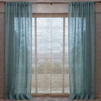 Calyz Chambray Blue 100% Linen Gauze Curtain